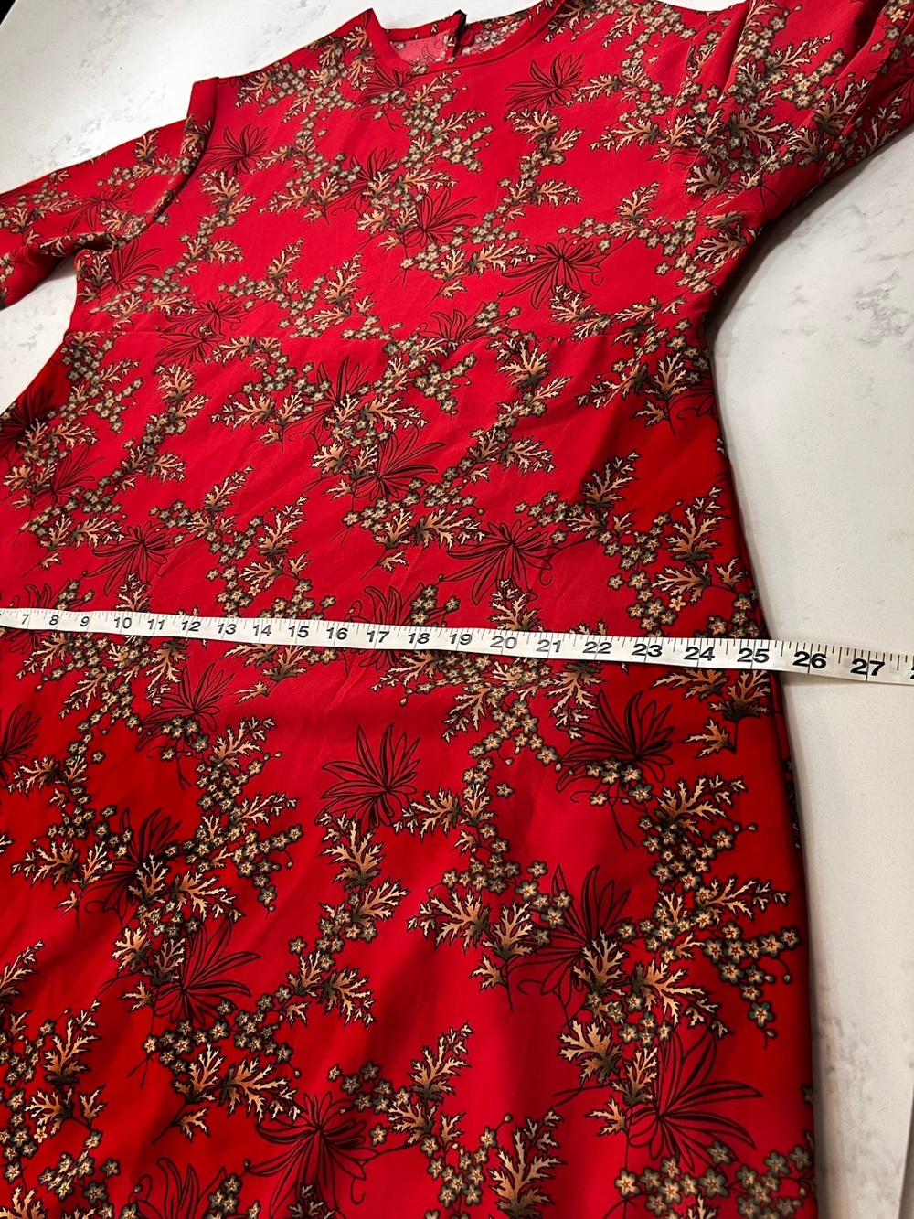 Red Floral Long-Sleeve Midi Dress homemade - Picture 8 of 10